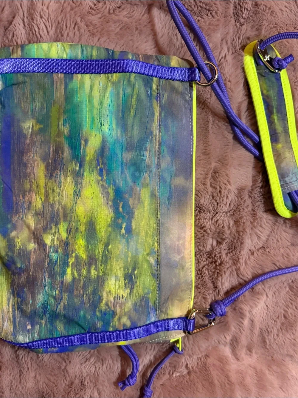 lululemon athletica Multicolor Crossbody Bag with Neon Yellow and Purple Strap